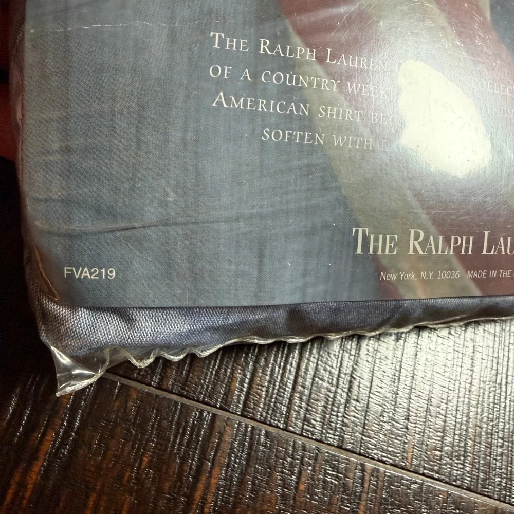 VTG Ralph Lauren Chambray Twin Fitted Sheet Blue Denim Cotton USA Flag NIP NOS